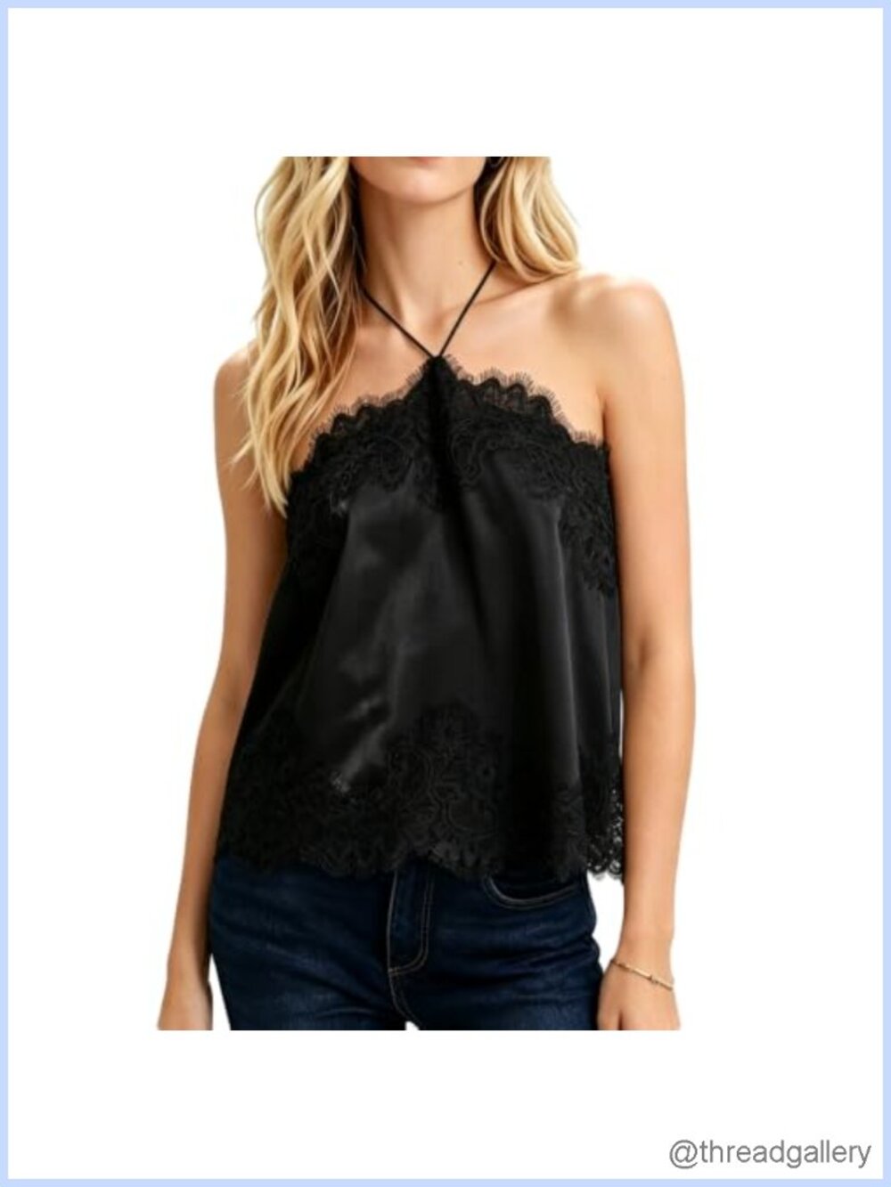 Satin Halter Neck Cami Lace Trim Sleeveless Going Out Top